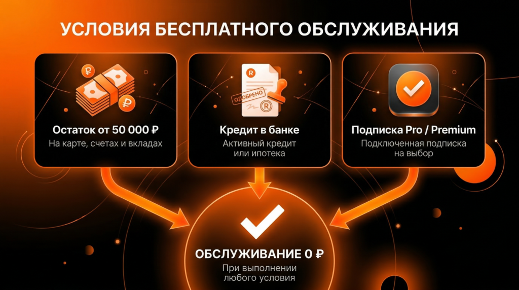 Условия бесплатного обслуживания дебетовых карт Т-Банка схема